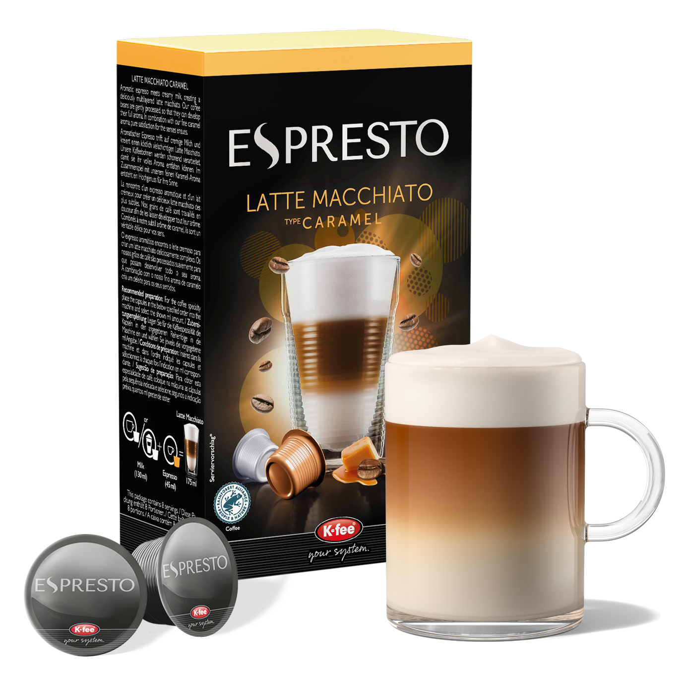 ESPRESTO Latte Macchiato Typ Caramel - 6 Packungen Kaffeekapseln günstig online bestellen | K-fee®