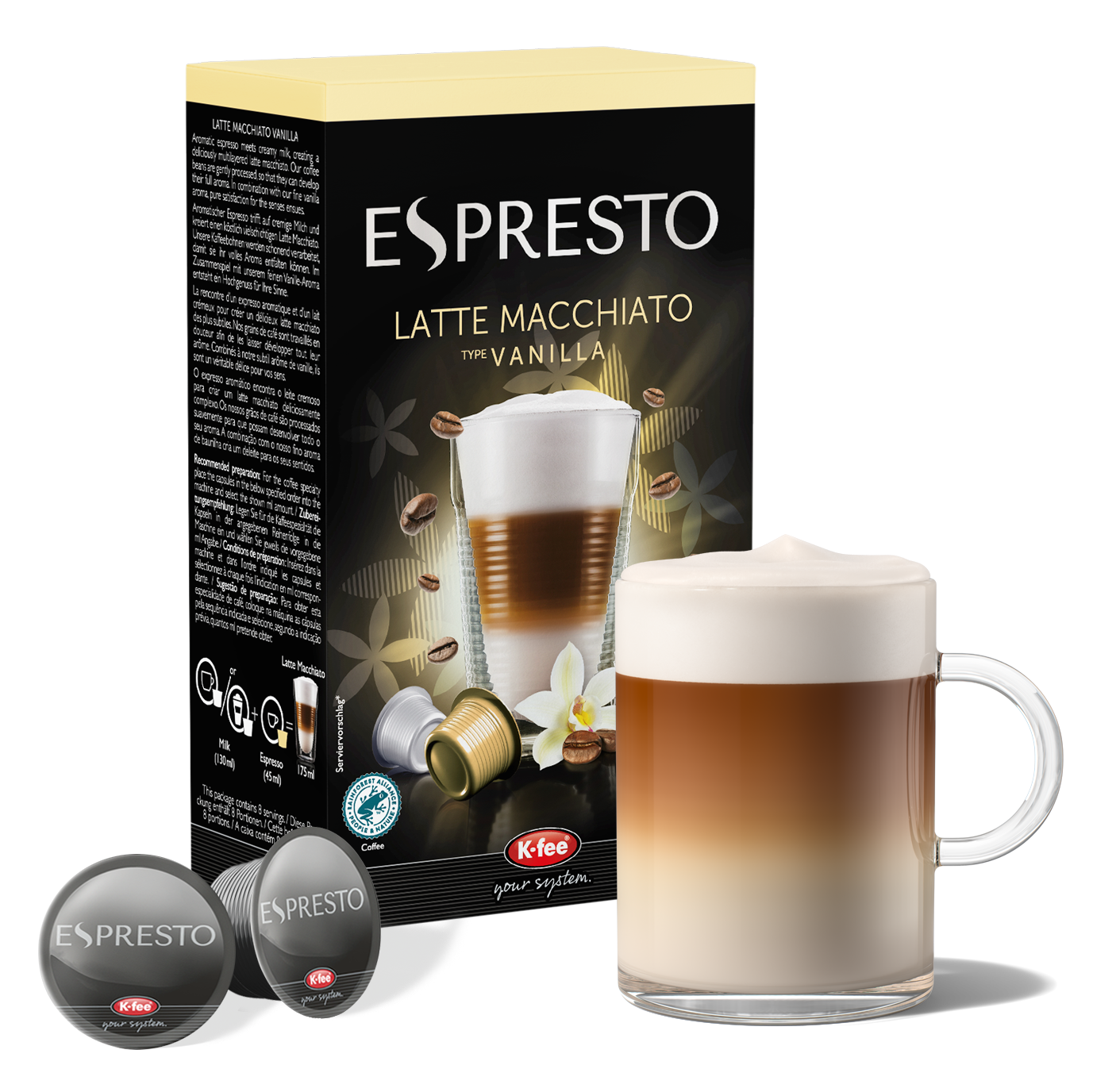ESPRESTO Latte Macchiato Typ Vanille - 6 Packungen Kaffeekapseln günstig online bestellen | K-fee®